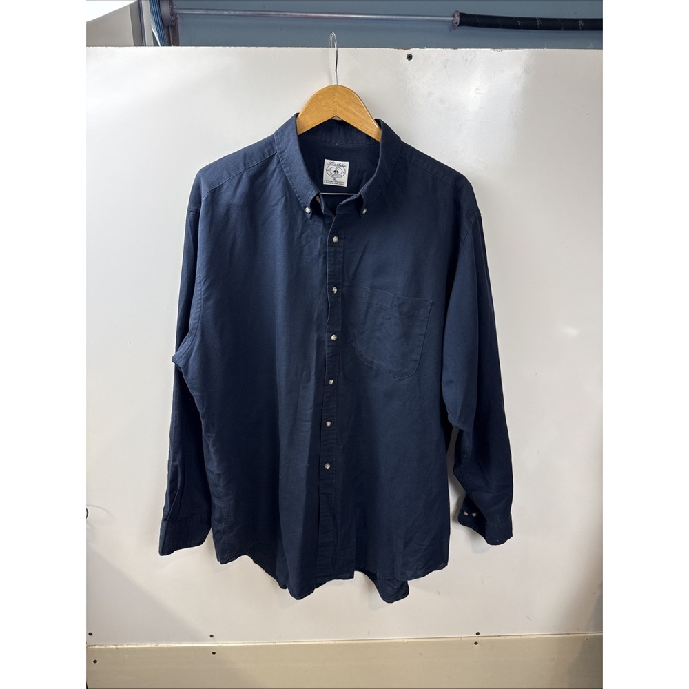 Brooks Brothers Button Down Shirt Mens XL Blue 55% Linen Cotton Long Sleeve